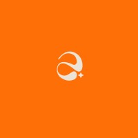 an orange background with a white logo on it