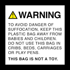 250 Risk of Suffocation FBA warning label sticker YELLOW bkg 12 pt plastic bag 